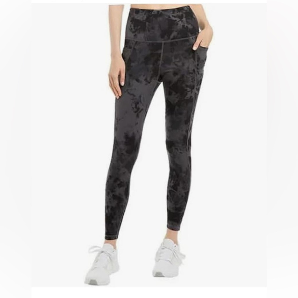 Danskin Women's Ultra High Legging Tight Pockets, Tie Dye Crinkle Grey Green S